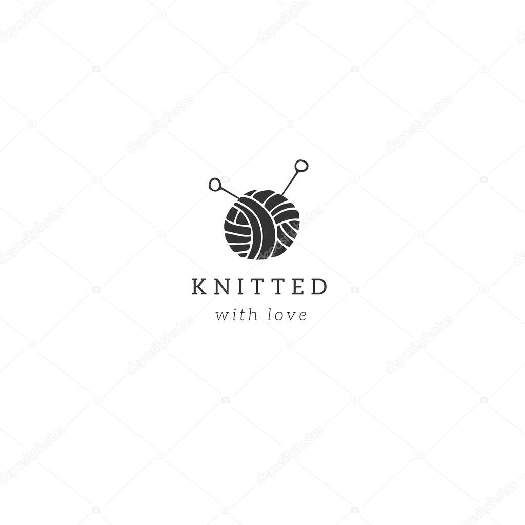 Handmade and knitting theme. Hand drawn vector logo template with a ball of yarn. For business identity and branding, for authors of handicraft products.