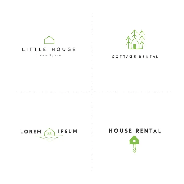 Set of vector hand drawn logo templates in colour for real estate companies. House rental theme. — Stock Vector