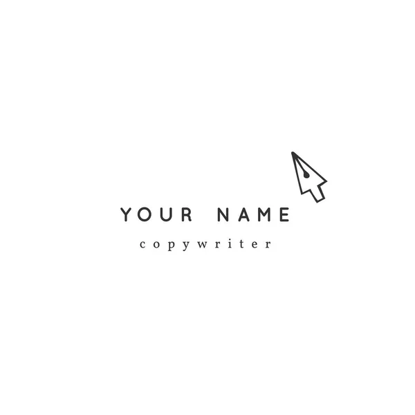 Modelo de logotipo desenhado à mão vetorial, uma ponta de caneta na forma de um ponteiro do mouse cursor. Escrita, copywrite e publicação . — Vetor de Stock