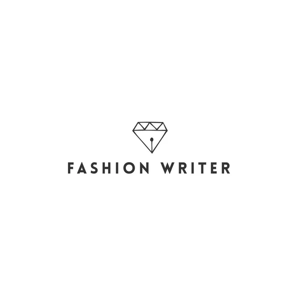 Écrire, copywrite et thème de l'édition. Modèle de logo vectoriel dessiné à la main, un diamant avec une pointe de stylo . — Image vectorielle
