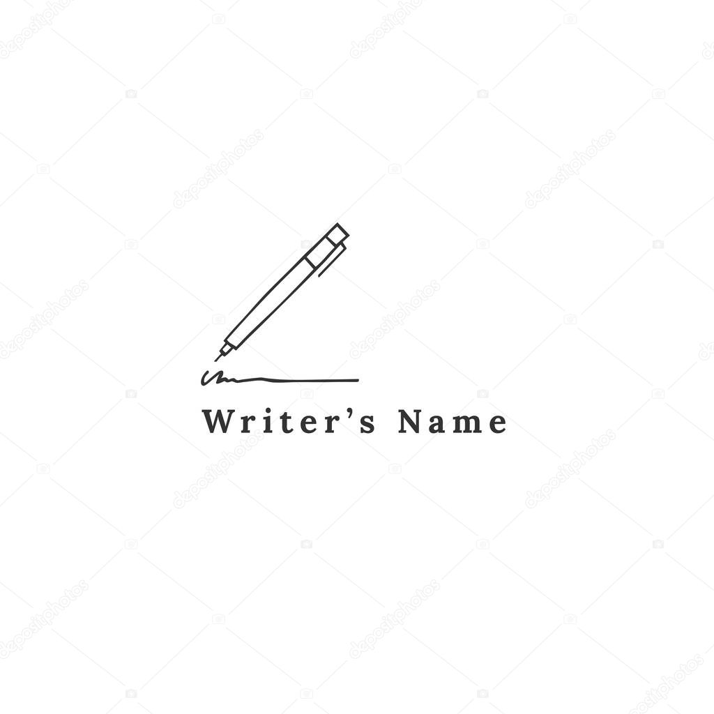 Writing, copywrite and publishing theme. Writing pen, vector hand drawn logo template. For business identity and branding, for writers, copywriters and publishers, bloggers.