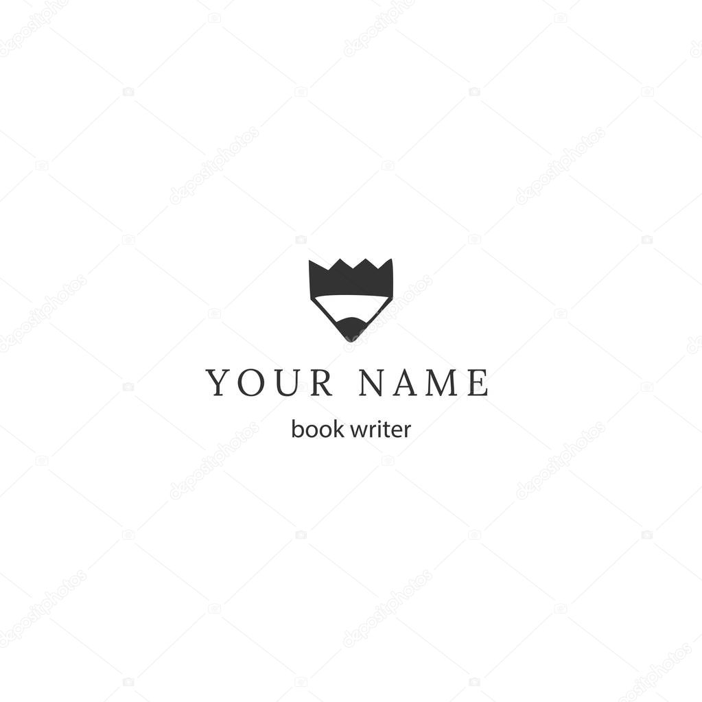 Writing, copywrite and publishing theme. Vector hand drawn logo template, a pencil tip with a crown. For writers, copywriters and publishers, bloggers, for business identity and branding.