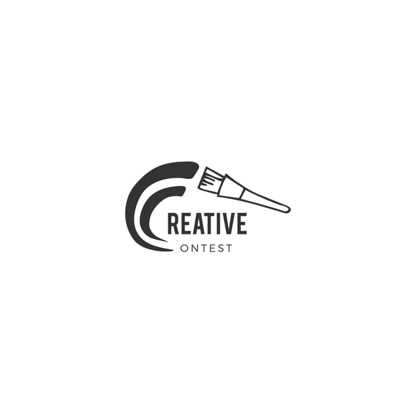 Téma Kreativní soutěž. Vektorová ruka s minimálním logem a štětcem pro umělce. — Stockový vektor