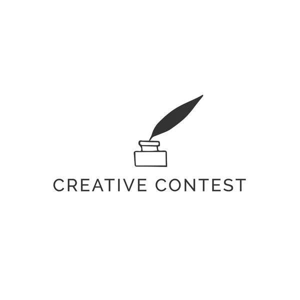 Premade hand getekende logo sjabloon met inktfles, creatieve wedstrijd thema. — Stockvector