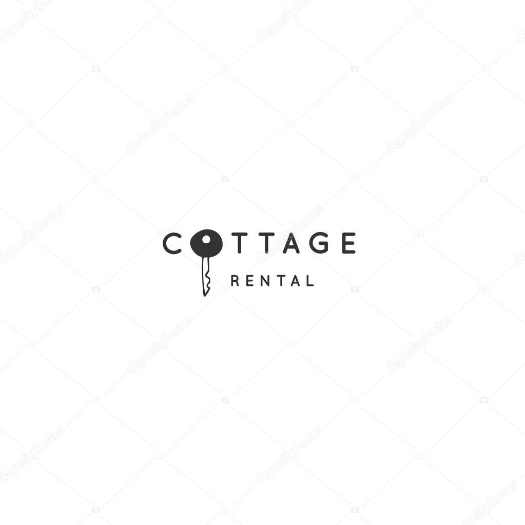Vector hand drawn minimal logo template with a key. Property rental theme. For business branding and identity, for real estate agents and house owners.