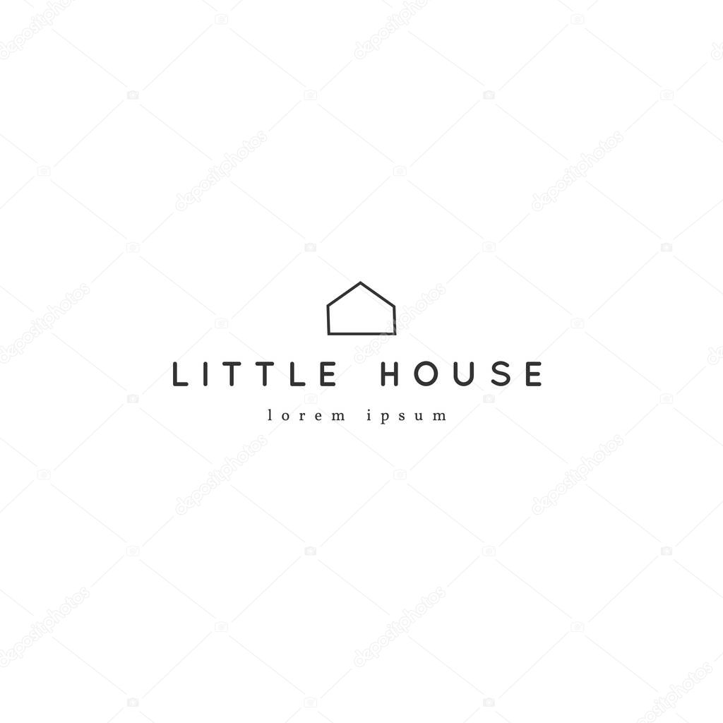 Vector hand drawn logo template with a minimal house silhouette. Property rental theme. For business branding and identity, for real estate agents and house owners.