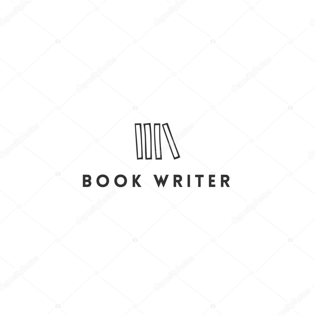 Hand drawn vector logo template with books. Publishing, writing and copywrite theme. For business identity and branding, for writers, copywriters and publishers, for journalists and bloggers.