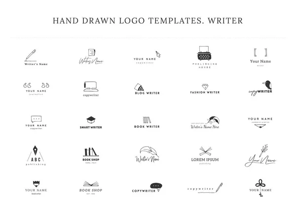 Écrire, publier et copywrite thème. Ensemble de modèles de logo vectoriel dessinés à la main . — Image vectorielle
