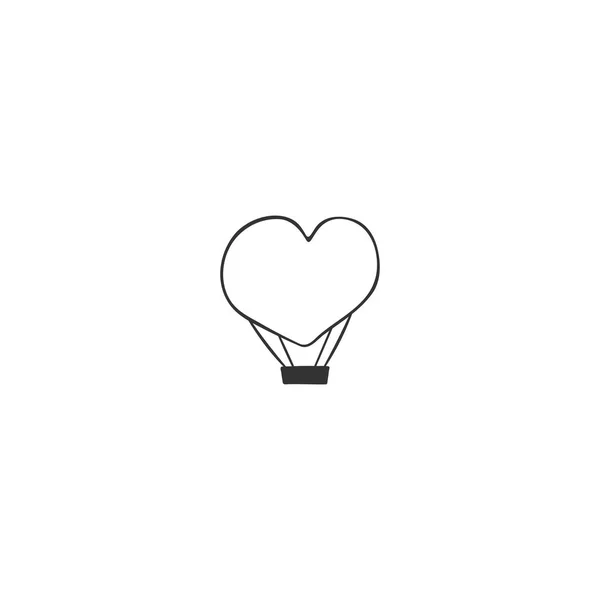 Ícone vetorial desenhado à mão, um balão de ar quente em forma de coração. Sky esportes logotipo elemento . — Vetor de Stock