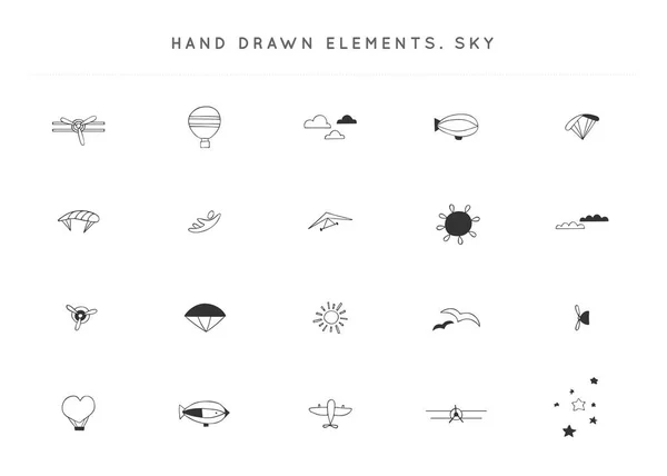 Conjunto de elementos do logotipo do vetor desenhado à mão. Céu esportes tema . —  Vetores de Stock