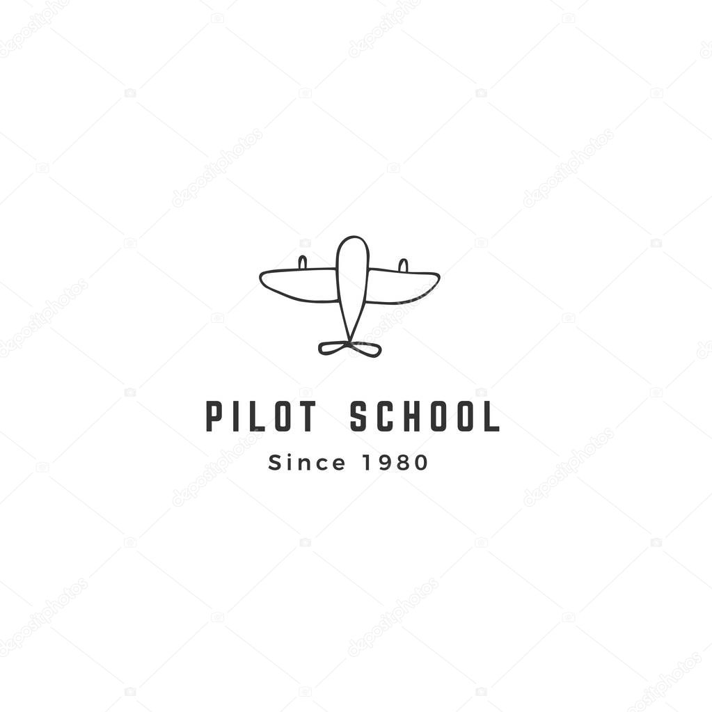 Aircraft logo template. Hand drawn isolated vector icon, a plane. For business identity and branding. For flight courses, pilot schools and instructors.