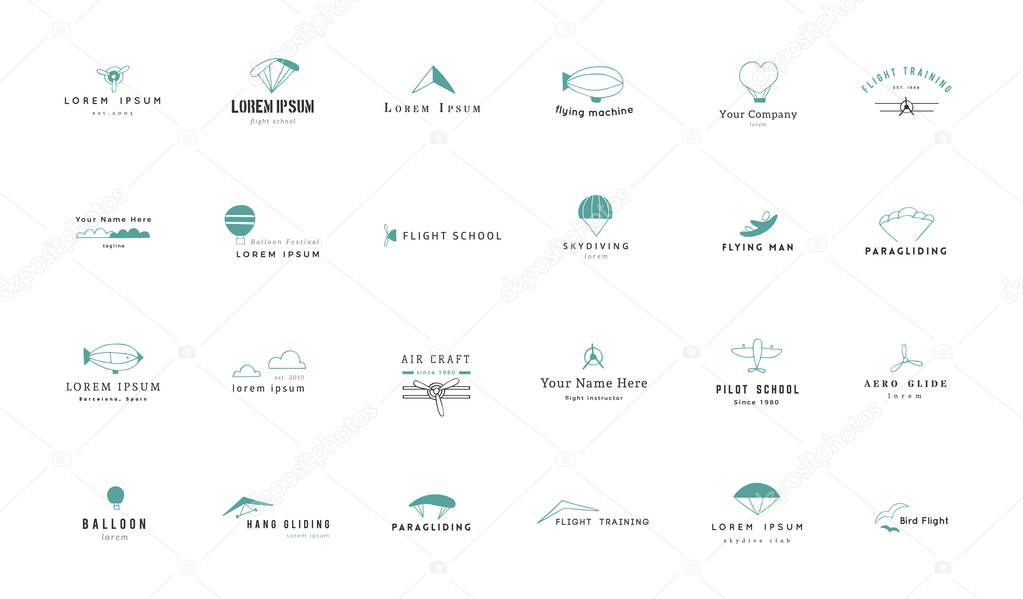 Set of hand drawn vector logo templates. Sky sports colored elements.