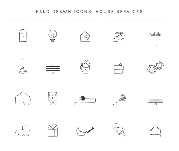 Set di icone disegnate a mano vettoriale. Pulizie e riparazioni domestiche . — Vettoriale Stock