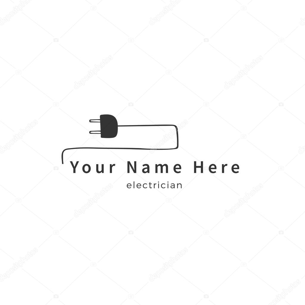 Vector hand drawn logo template. A plug with wire. Housekeeping and home repairs theme. For business identity and branding, for household stores and electricians.