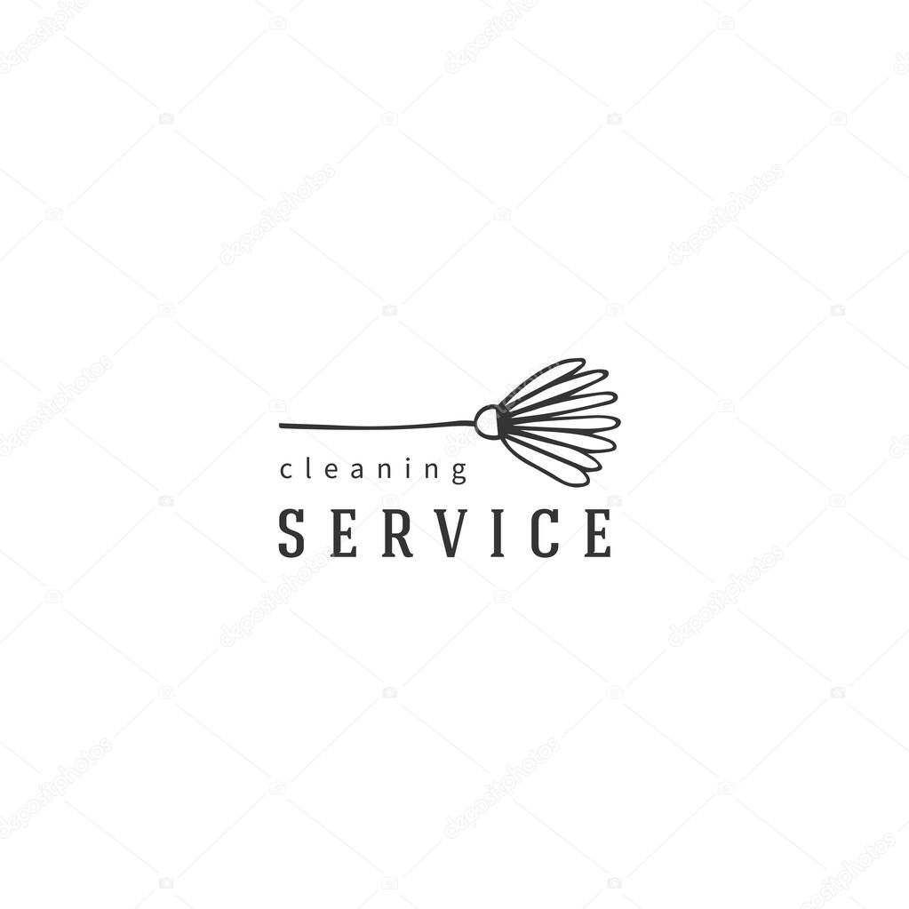 Housekeeping and home cleaning theme. A mop silhouette. Vector hand drawn logo template. For business identity and branding, for household stores and cleaning companies.