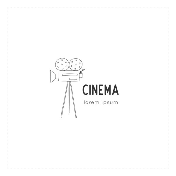 Ilustração do cinema. Modelo de logotipo desenhado à mão vetorial com uma videocamera . —  Vetores de Stock