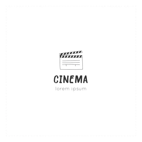 Um modelo de logotipo desenhado à mão por vetores. Cinema objeto isolado, cinematografia ilustração . —  Vetores de Stock