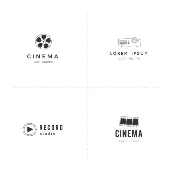 Modèles de logo de cinéma. Pour l'identité commerciale et l'image de marque. Ensemble d'objets vectoriels dessinés à la main. — Image vectorielle