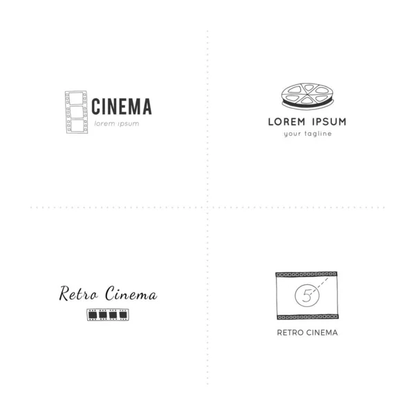 Modelos de logotipo de cinema. Para branding e identidade comercial. Conjunto de objetos desenhados à mão vetoriais . —  Vetores de Stock