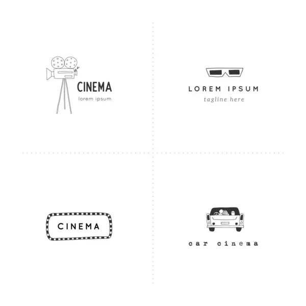 Conjunto de objetos desenhados à mão vetoriais. Modelos de logotipo de cinema. Para branding e identidade comercial . —  Vetores de Stock