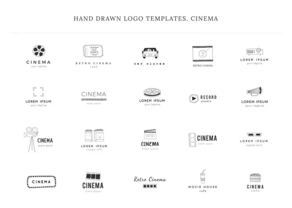 Set di icone disegnate a mano vettoriale. Oggetti isolati del cinema, modelli di logo cinematografico. — Vettoriale Stock