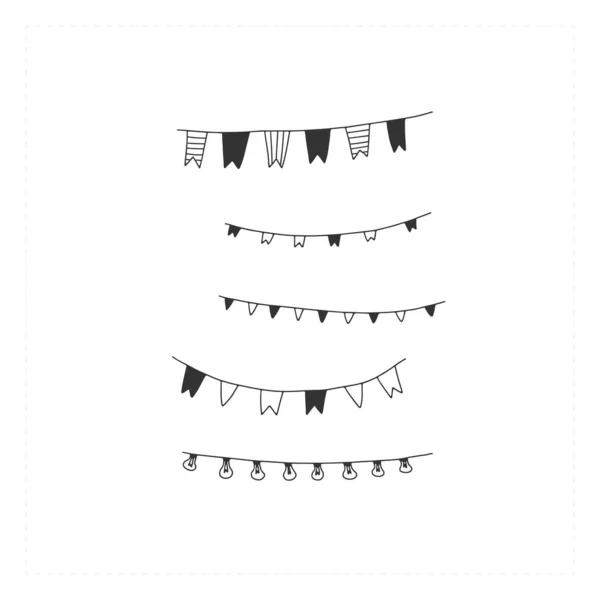 Vector hand drawn icons, a set of party garlands. Celebration illustration. — Stock Vector