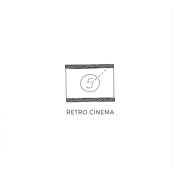 Cinématographie illustration dessinée à la main. Modèle de logo vectoriel préfabriqué avec un film de cinéma. — Image vectorielle