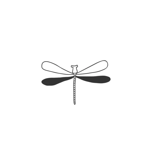 Icono del insecto vector, una libélula, volador. Mínima ilustración dibujada a mano. — Vector de stock