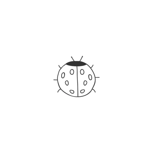 Ilustração de inseto simples desenhado à mão. Ícone de vetor, uma joaninha. — Vetor de Stock