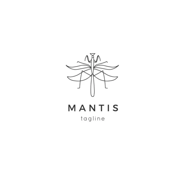 Διάνυσμα πρότυπο λογότυπο εντόμων με γραφικά mantis. Ελάχιστη ζωγραφισμένη στο χέρι απεικόνιση. — Διανυσματικό Αρχείο