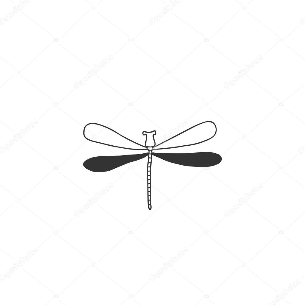 Vector insect icon, a dragonfly, flier. Minimal hand drawn illustration.