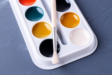 Çizim için aksesuarlar. Suluboya ve fırçalar