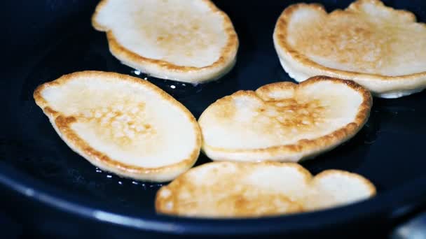 Pancakes Fried Frying Pan — Stock Video