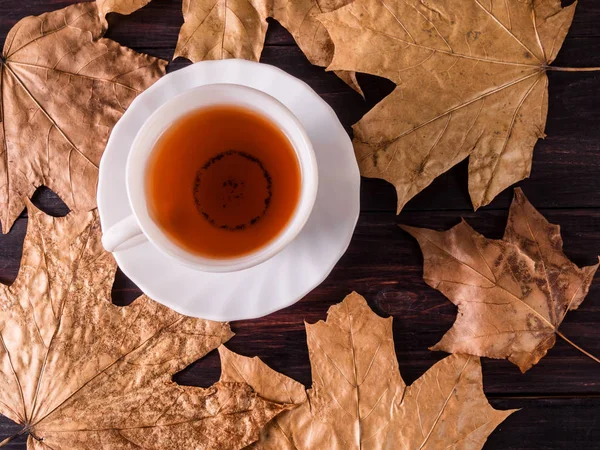 Tea Dry Leaves Wooden Background — Stock Photo, Image