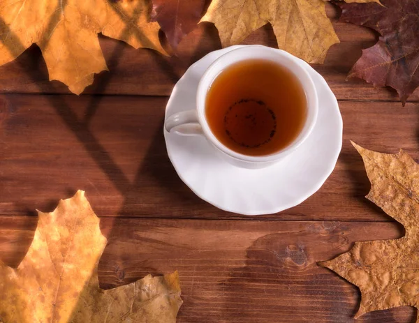 Tea Leaves Wooden Table Shadow Window Top View — Stock Photo, Image