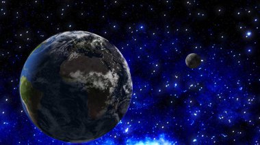 Dünya 'nın dış uzaydan görünüşü. Kuyruklu yıldızlar gezegenin etrafında uçuyor. Bu görüntünün elementleri Nasa tarafından döşenmiştir