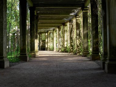 Tsarskoe Selo, Rusya - Mayıs 2019: İtalyan tarzında eski pergola-veranda