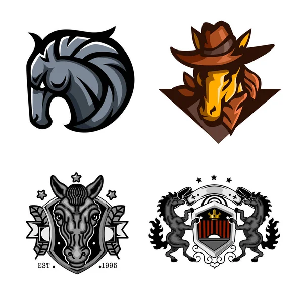 Horse, Set of mascot logo, Vector illustration.