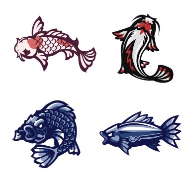 Balık, Koi , Maskot logosu seti, Vektör illüstrasyon