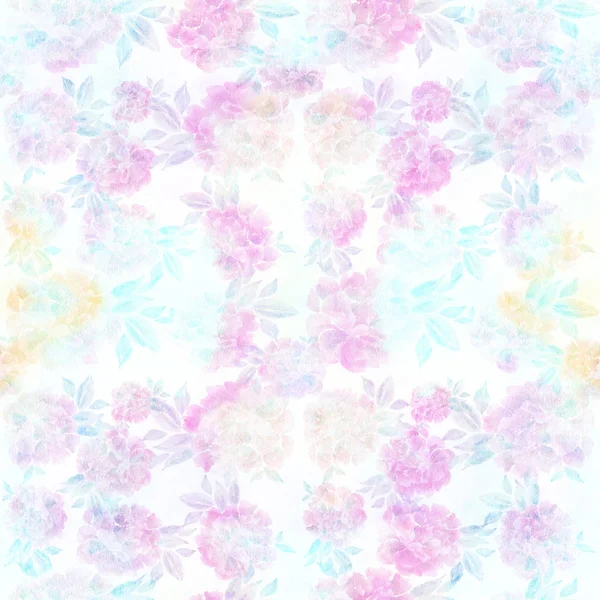 Pfingstrose Aquarell Nahtloser Hintergrund Zweig Mit Blumen Und Knospen Collage — Stockfoto