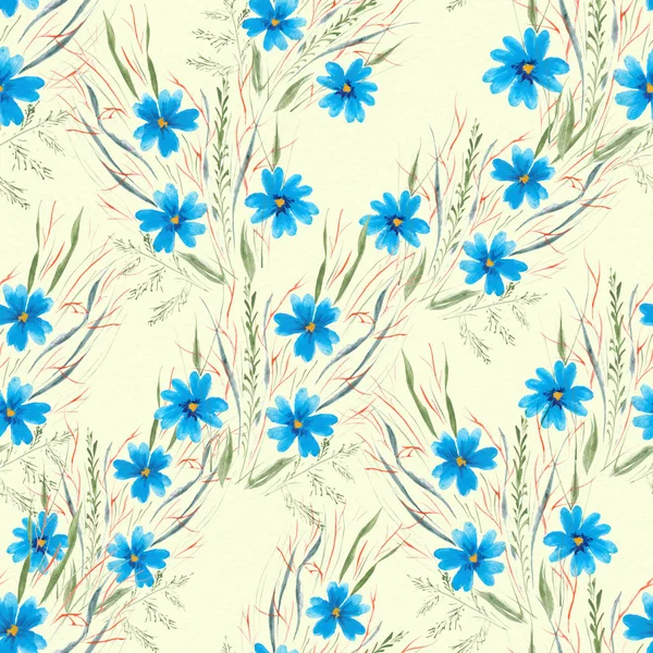 Blommor Akvarell Sömlös Bakgrund Collage Blommor Och Blad Akvarell Bakgrund — Stockfoto