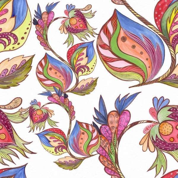 装飾的な物 水彩背景にペイズリー 水彩画 エスニック スタイルのパターン 花の組成物 定型化された花 印刷物 Web サイト — ストック写真