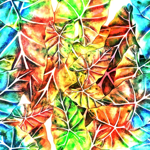 Εξωτικά Φύλλα Χωρίς Ραφή Πρότυπο Ακουαρέλα Φόντο Εικόνα Διακοσμητικά Σύνθεση — Φωτογραφία Αρχείου