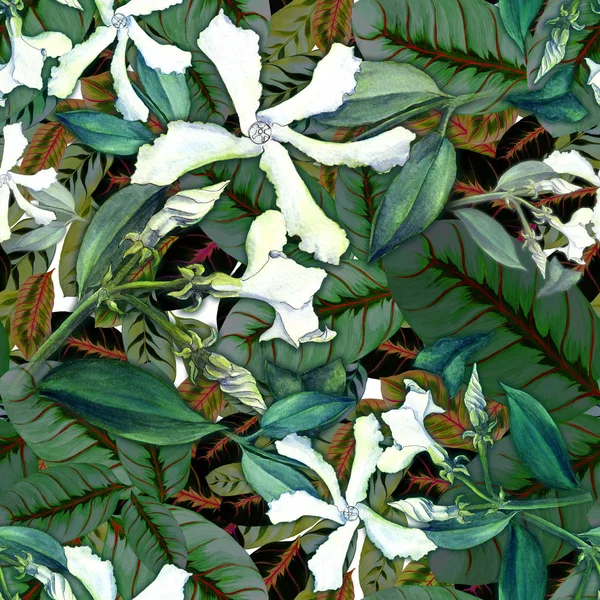 이국적인 나뭇잎 꽃입니다 패턴입니다 표지판 사이트 포스터 포장을 — 스톡 사진