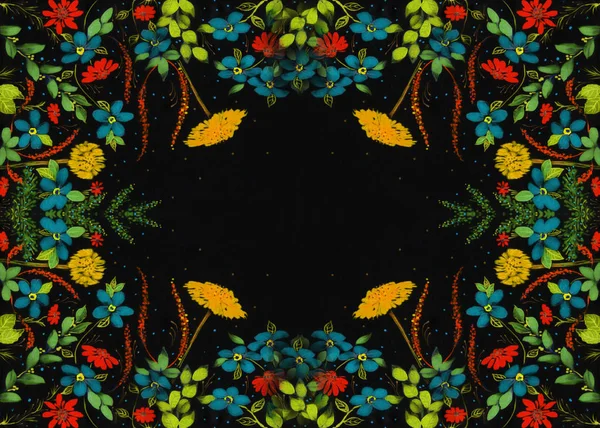 Las Flores Campo Las Hierbas Composición Decorativa Sobre Seda Batik —  Fotos de Stock