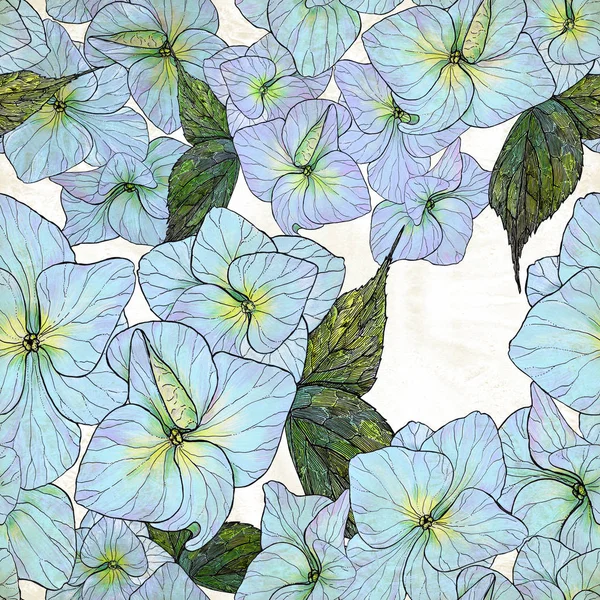 Çiçek Yaprakları Ortancaları Suluboya Tarafından Çizim Seamless Modeli Basılı Malzemeler — Stok fotoğraf