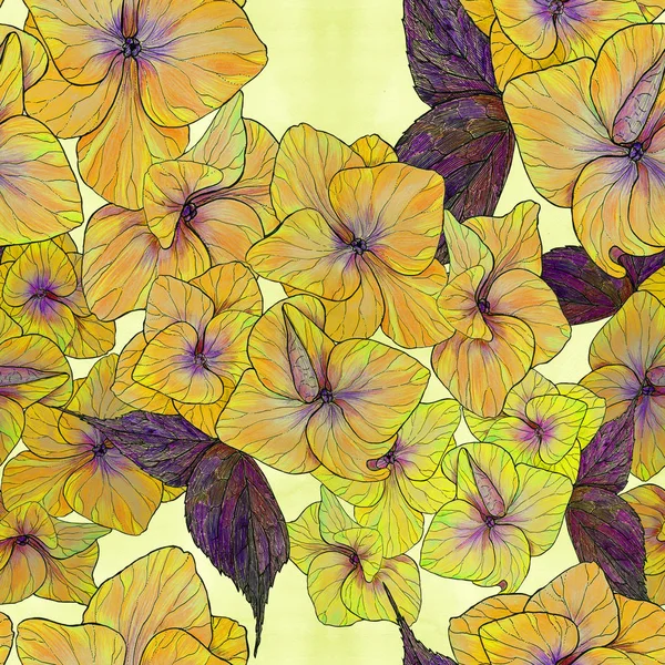 Las Flores Las Hojas Las Hortensias Dibujo Por Acuarela Patrón —  Fotos de Stock