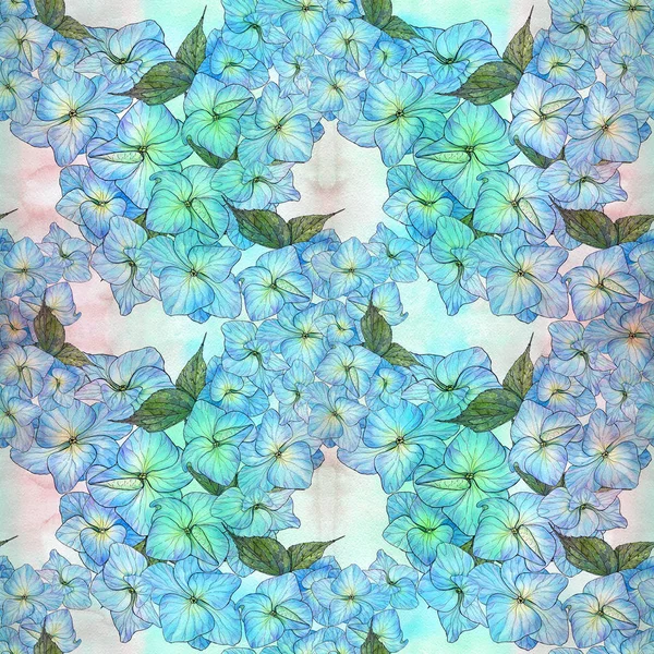 Fleurs Feuilles Hortensias Dessin Aquarelle Modèle Sans Couture Utiliser Matériel — Photo