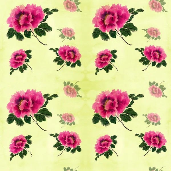 中国风格的图画 无缝的背景 在白色背景上的花和叶子拼贴画 使用印刷材料 明信片 — 图库照片