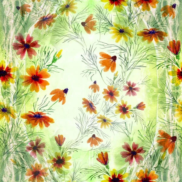 Bouquet Flowers Decorative Composition Decorative Composition Seamless Pattern Watercolor Background — Stock Photo, Image